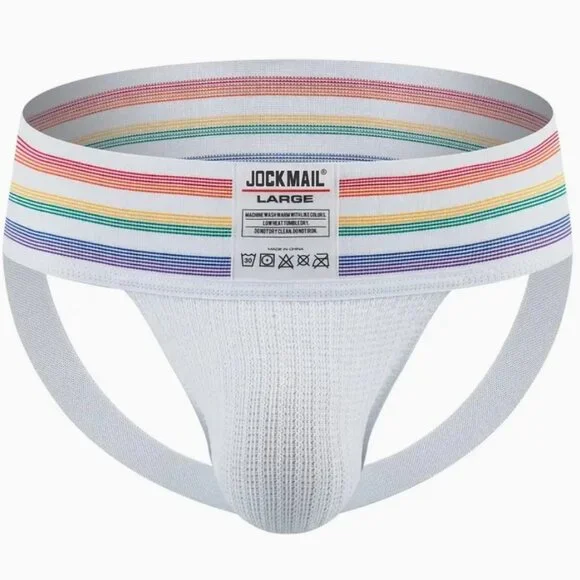 Jockmail Rainbow Jockstrap Medium White - Picture 1 of 9